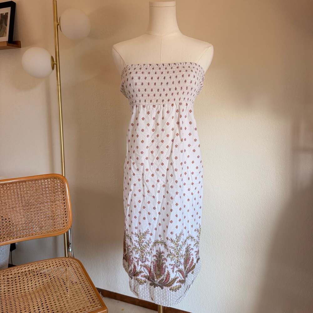 Shana 100% Cotton Floral & Paisley Print Smocked Strapless Midi Dress Size 2X